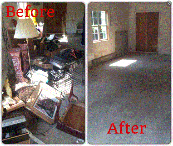 before and after view of the junk removal from the house
